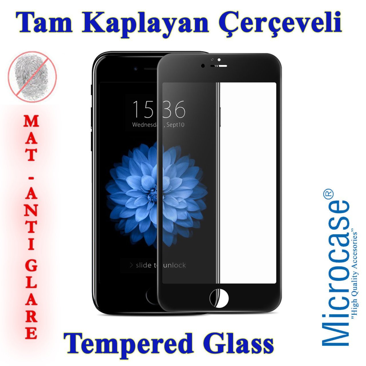 Microcase iPhone SE 2020 Tam Kaplayan Çerçeveli Tempered Ekran Koruyucu - Mat Siyah