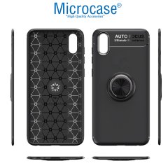 Microcase Vivo Y90 Focus Serisi Yüzük Standlı Silikon Kılıf - Siyah