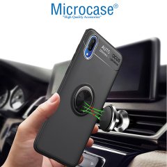 Microcase Vivo Y90 Focus Serisi Yüzük Standlı Silikon Kılıf - Siyah