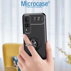 Microcase Vivo Y51 Focus Serisi Yüzük Standlı Silikon Kılıf - Siyah