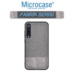 Microcase Meizu 16Xs Fabrik Serisi Kumaş ve Deri Desen Kılıf - Gri + Tempered Glass Cam Koruma
