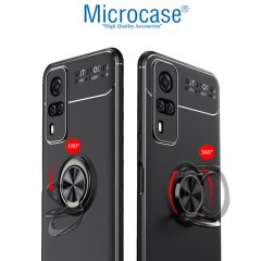 Microcase Vivo Y31 2021 Focus Serisi Yüzük Standlı Silikon Kılıf - Siyah