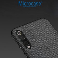Microcase Meizu 16Xs Fabrik Serisi Kumaş ve Deri Desen Kılıf - Siyah