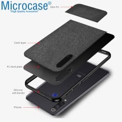 Microcase Meizu 16Xs Fabrik Serisi Kumaş ve Deri Desen Kılıf - Siyah