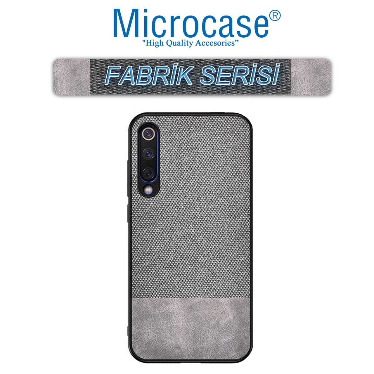 Microcase Meizu 16Xs Fabrik Serisi Kumaş ve Deri Desen Kılıf - Gri