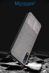 Microcase Meizu 16Xs Fabrik Serisi Kumaş ve Deri Desen Kılıf - Gri