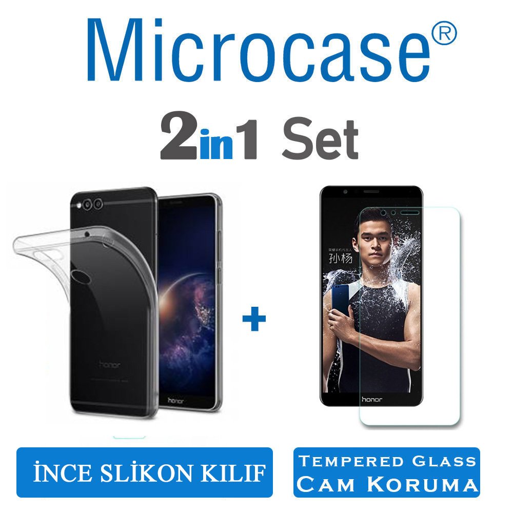 Huawei Honor 7X İnce 0.2 mm Soft Silikon Kılıf + Tempered Cam