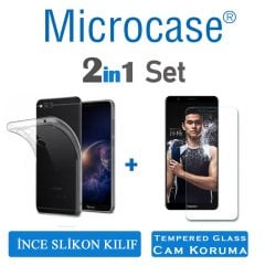 Huawei Honor 7X İnce 0.2 mm Soft Silikon Kılıf + Tempered Cam
