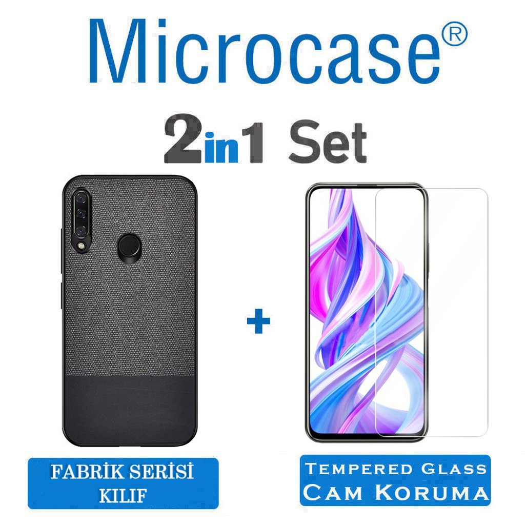 Microcase Huawei Honor 9X - Honor 9X Pro Global Fabrik Serisi Kumaş ve Deri Desen Kılıf - Siyah