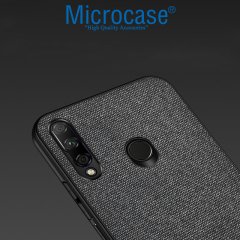 Microcase Huawei Honor 9X - Honor 9X Pro Global Fabrik Serisi Kumaş ve Deri Desen Kılıf - Siyah