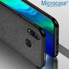 Microcase Huawei Honor 9X - Honor 9X Pro Global Fabrik Serisi Kumaş ve Deri Desen Kılıf - Siyah