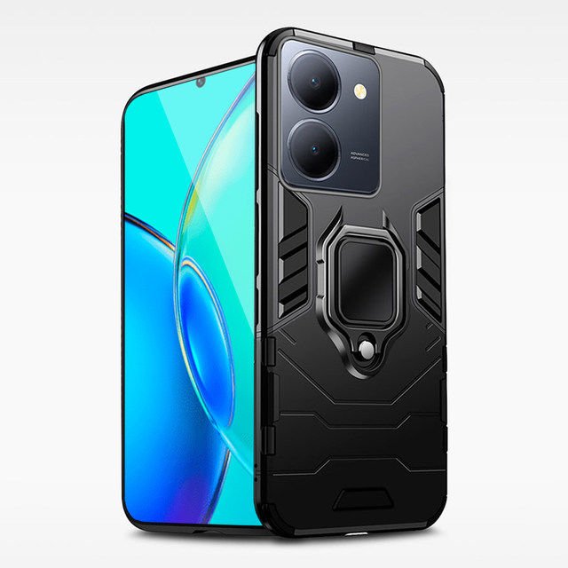 Microcase Vivo Y36  Batman Serisi Yüzük Standlı Armor Kılıf - Siyah AL3349