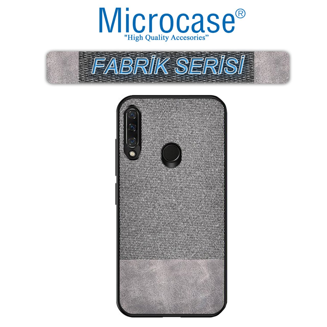 Microcase Huawei Honor 9X - Honor 9X Pro Global Fabrik Serisi Kumaş ve Deri Desen Kılıf - Gri