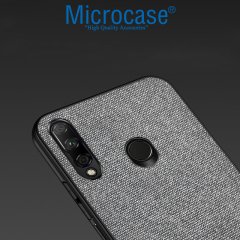 Microcase Huawei Honor 9X - Honor 9X Pro Global Fabrik Serisi Kumaş ve Deri Desen Kılıf - Gri