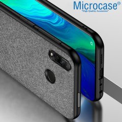 Microcase Huawei Honor 9X - Honor 9X Pro Global Fabrik Serisi Kumaş ve Deri Desen Kılıf - Gri