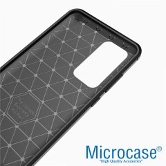 Microcase Huawei P40 Brushed Carbon Fiber Silikon Kılıf - Siyah + Tempered Glass Cam Koruma