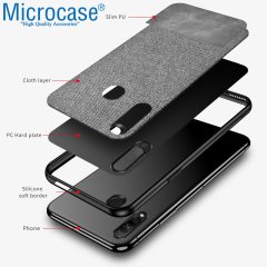 Microcase Huawei Honor 9X - Honor 9X Pro Global Fabrik Serisi Kumaş ve Deri Desen Kılıf - Gri