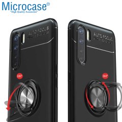 Microcase Oppo Reno 3 Focus Serisi Yüzük Standlı Silikon Kılıf - Siyah