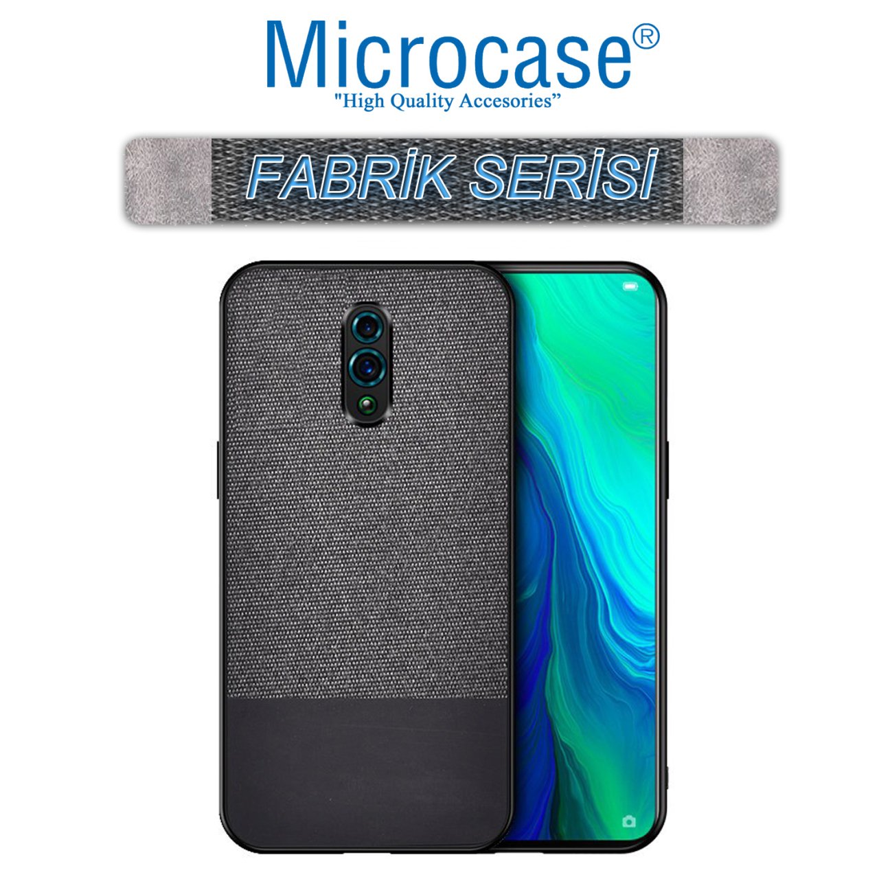 Microcase Oppo Reno Fabrik Serisi Kumaş ve Deri Desen Kılıf - Siyah