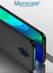 Microcase Oppo Reno Fabrik Serisi Kumaş ve Deri Desen Kılıf - Siyah