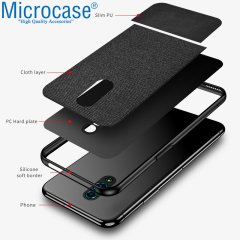 Microcase Oppo Reno Fabrik Serisi Kumaş ve Deri Desen Kılıf - Siyah