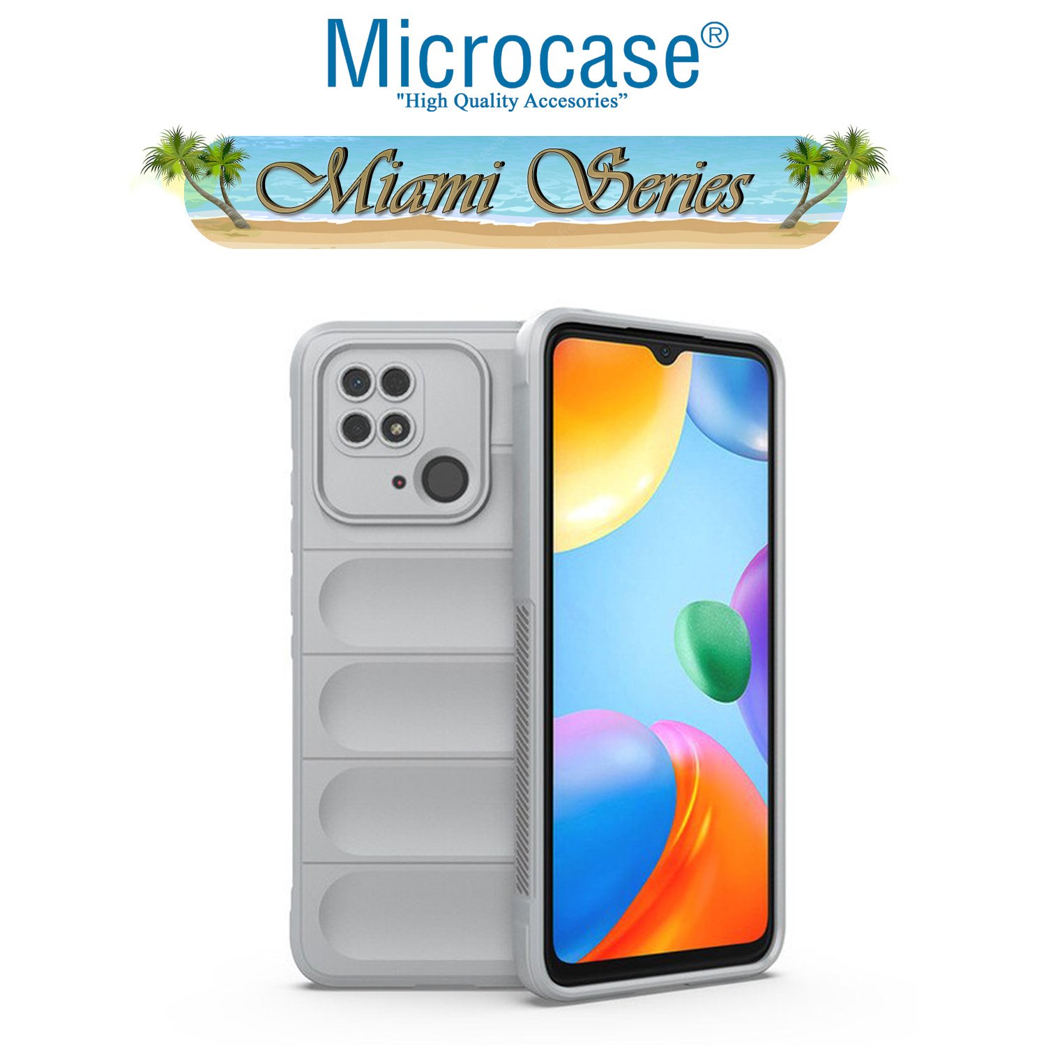 Microcase Xiaomi Redmi 10C Miami Serisi Darbeye Dayanıklı Silikon Kılıf - Açık Gri