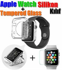 Apple watch 3 S3 Seri 3 38 mm İnce Silikon + Tempered Glass