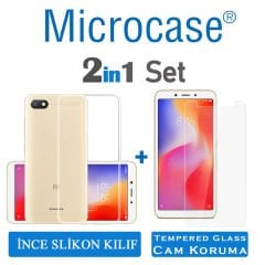 Microcase Xiaomi Redmi 6A Ultra İnce 0.2 mm Soft Silikon Kılıf + Tempered Glass Cam Koruma (SEÇENEKLİ)