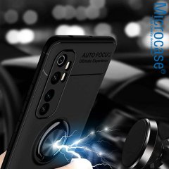 Microcase Xiaomi Mi Note 10 Lite Focus Serisi Yüzük Standlı Silikon Kılıf - Siyah