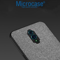 Microcase Oppo Reno Fabrik Serisi Kumaş ve Deri Desen Kılıf - Gri