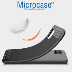Microcase Huawei P40 Lite Brushed Carbon Fiber Silikon Kılıf - Siyah + Tempered Glass Cam Koruma