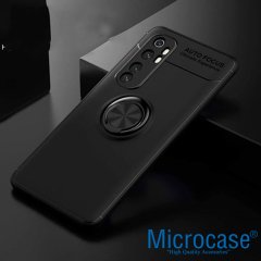 Microcase Xiaomi Mi Note 10 Lite Focus Serisi Yüzük Standlı Silikon Kılıf - Siyah