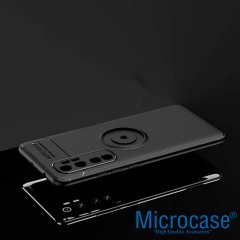 Microcase Xiaomi Mi Note 10 Lite Focus Serisi Yüzük Standlı Silikon Kılıf - Siyah