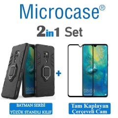 Huawei Mate 20 Batman Seri Yüzüklü Kılıf + Tam Kaplayan Cam