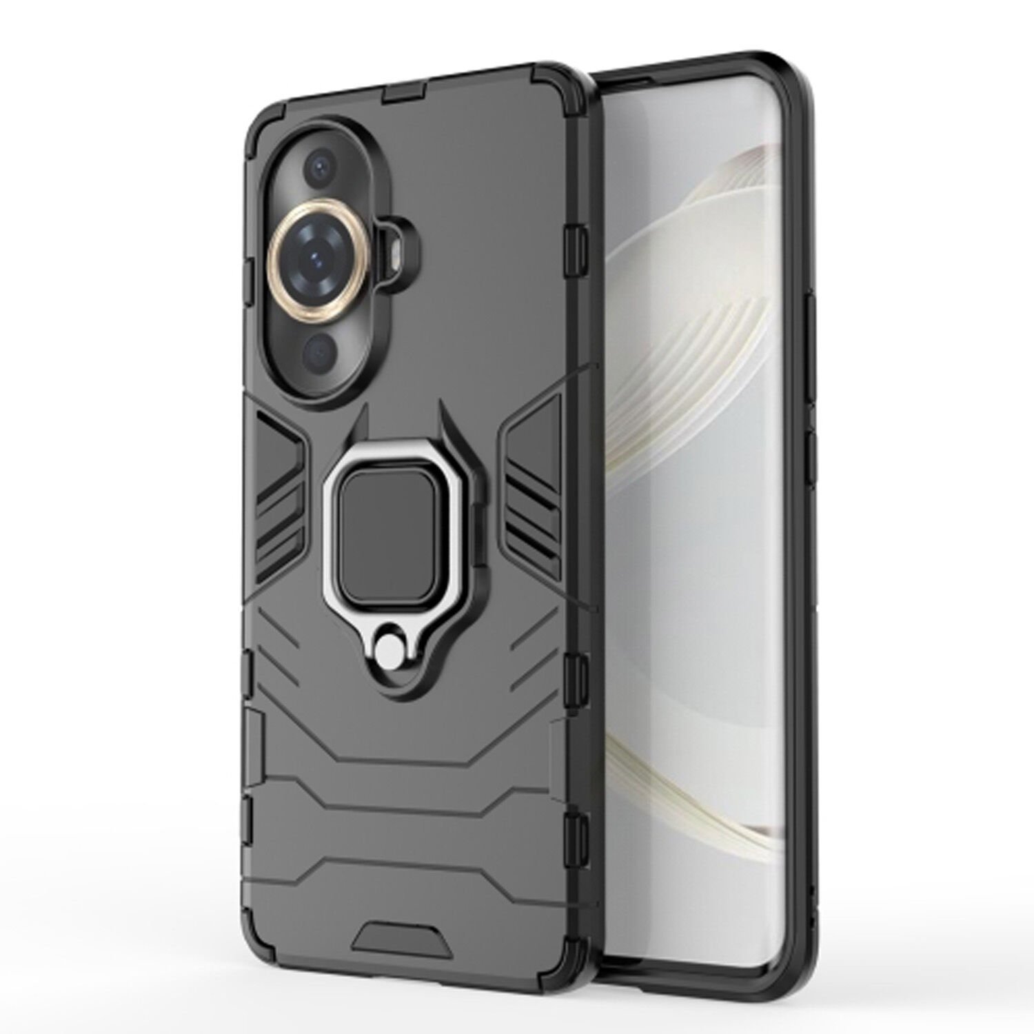Microcase Huawei Nova 11 Pro Batman Serisi Yüzük Standlı Armor Kılıf - Siyah AL3349