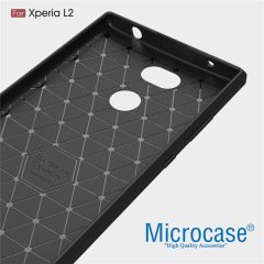Sony Xperia L2 Brushed Carbon Fiber Silikon TPU Kılıf + Cam