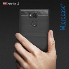 Sony Xperia L2 Brushed Carbon Fiber Silikon TPU Kılıf + Cam