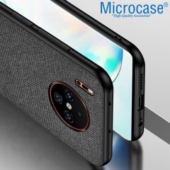 Microcase Huawei Mate 30 Fabrik Serisi Kumaş ve Deri Desen Kılıf - Siyah