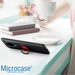 Microcase Xiaomi PocoPhone F2 Pro Focus Serisi Yüzük Standlı Silikon Kılıf - Siyah