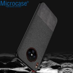 Microcase Huawei Mate 30 Fabrik Serisi Kumaş ve Deri Desen Kılıf - Siyah