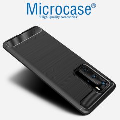 Microcase Huawei P40 Pro Brushed Carbon Fiber Silikon Kılıf - Siyah