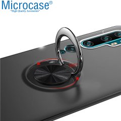 Microcase Xiaomi Mi Note 10 Pro Focus Serisi Yüzük Standlı Silikon Kılıf - Siyah