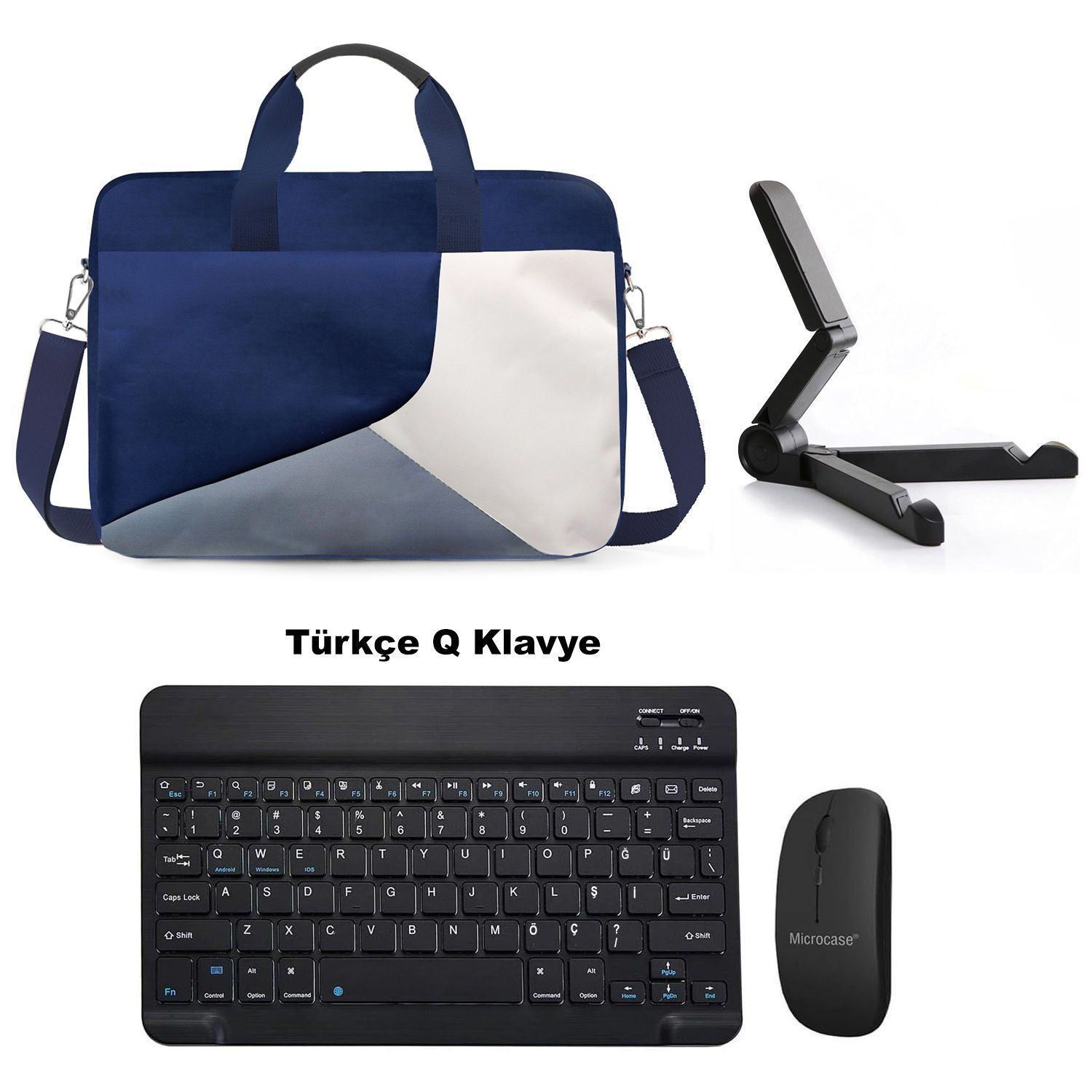 Microcase Vorcom S12 10.1 inch için Tablet Çanta + Bluetooth Klavye + Mouse + Tablet Standı Siyah-AL4234