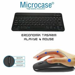 Microcase Vorcom S12 10.1 inch için Tablet Çanta + Bluetooth Klavye + Mouse + Tablet Standı Siyah-AL4234