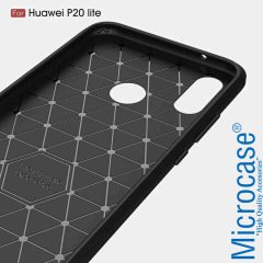 Huawei P20 Lite Brushed Carbon Fiber Silikon TPU Kılıf + Cam