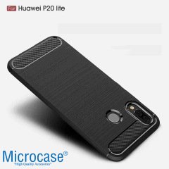 Huawei P20 Lite Brushed Carbon Fiber Silikon TPU Kılıf + Cam