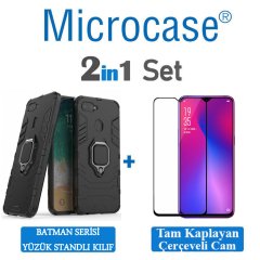 Oppo F9 - F9 Pro Batman Serisi Yüzüklü Kılıf + Tam Kaplayan Cam