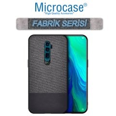 Microcase Oppo Reno 10x Zoom Fabrik Serisi Kumaş ve Deri Desen Kılıf - Siyah