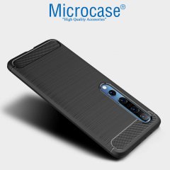 Microcase Xiaomi Mi 10 Brushed Carbon Fiber Silikon Kılıf - Siyah