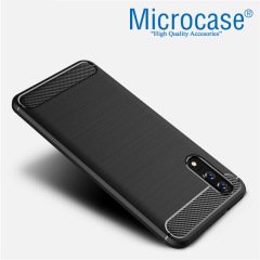 Huawei P20 Brushed Carbon Fiber Silikon TPU Kılıf (LACİVERT) +Cam